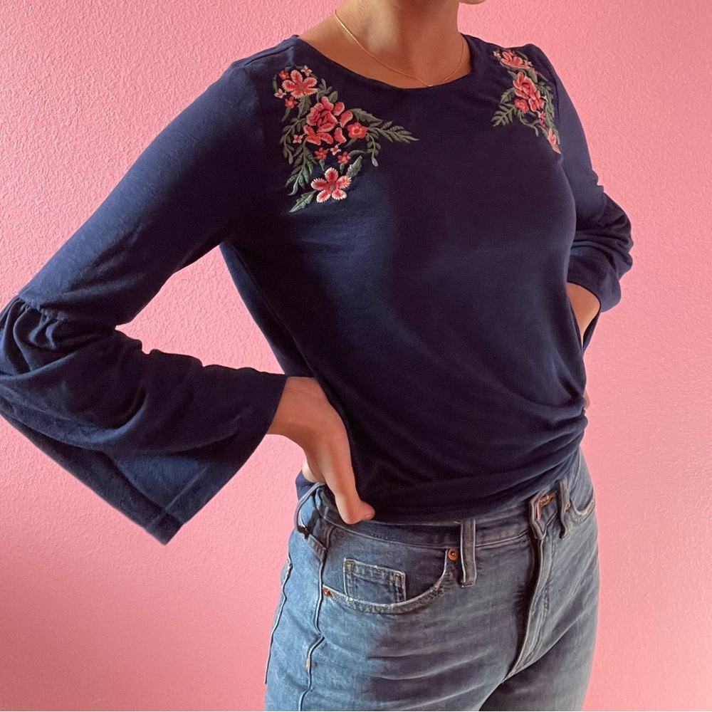 Blue blouse with bell sleeves